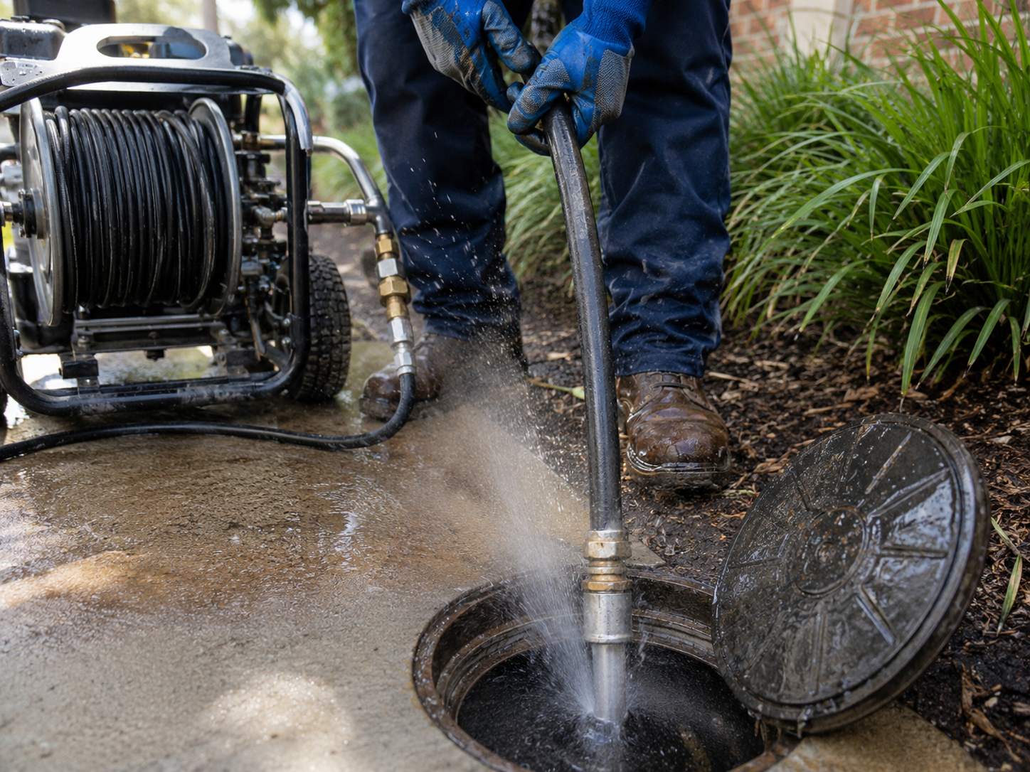 high pressure water jetting of a blocked drain in perth
